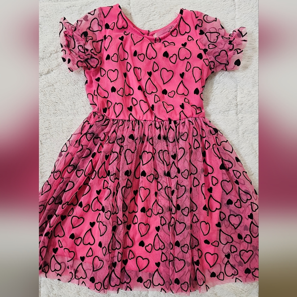 2hip Girls Size 6 Pink and Black Heart Dress